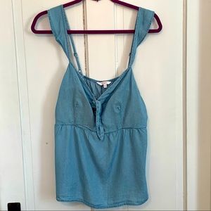 Candies Denim Chambray Tie Front Top